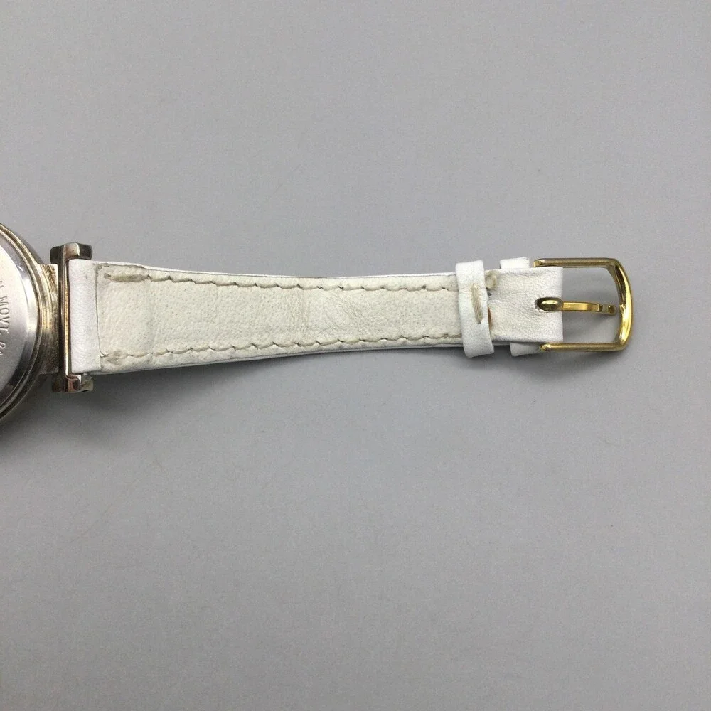 Vintage Gitano Womens Watch 30mm Skeleton Gold Dial White Leather New Battery